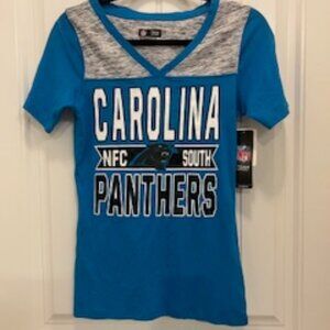 NWT -WMNS  SZ SMALL - Carolina Panthers Athletic NFL V-Neck Short Sleeve Shirt